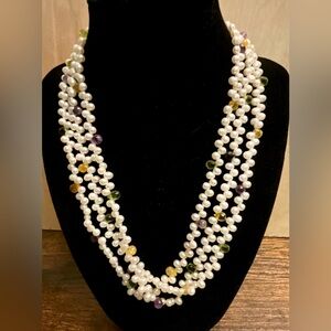 Fresh Water Pearl, Multi-Strand Necklace w/Color Beaded Accents